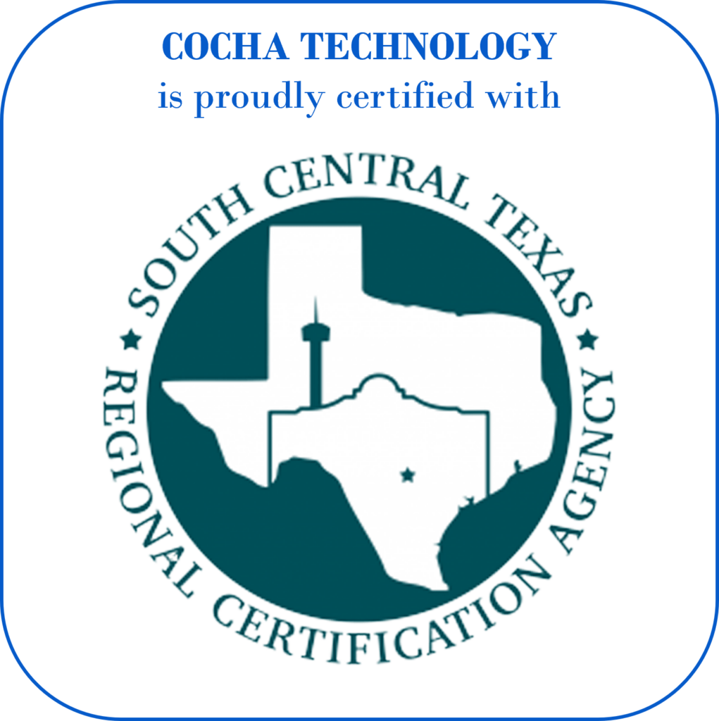 Official South Central Texas Regional Certification Agency (SCTRCA) seal for Cocha Technology Inc.