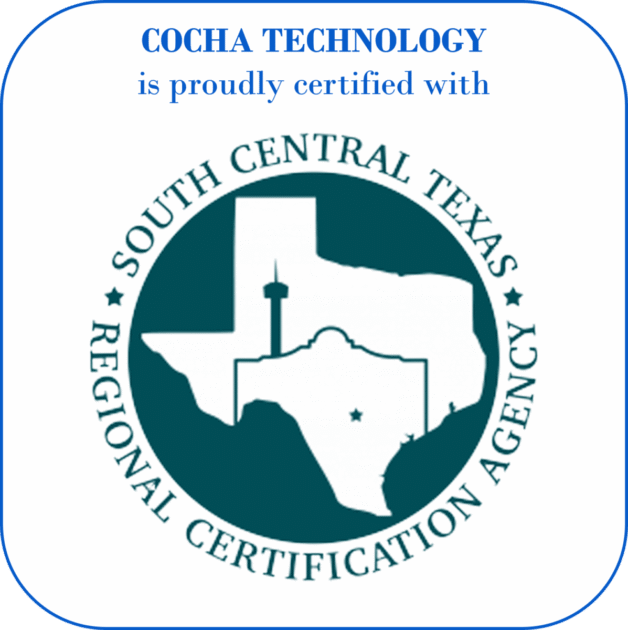 Excellence Without Compromise: Official South Central Texas Regional Certification Agency (SCTRCA) seal for Cocha Technology Inc.