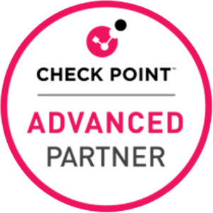 Circular pink and white badge for Check Point Advanced Partner.